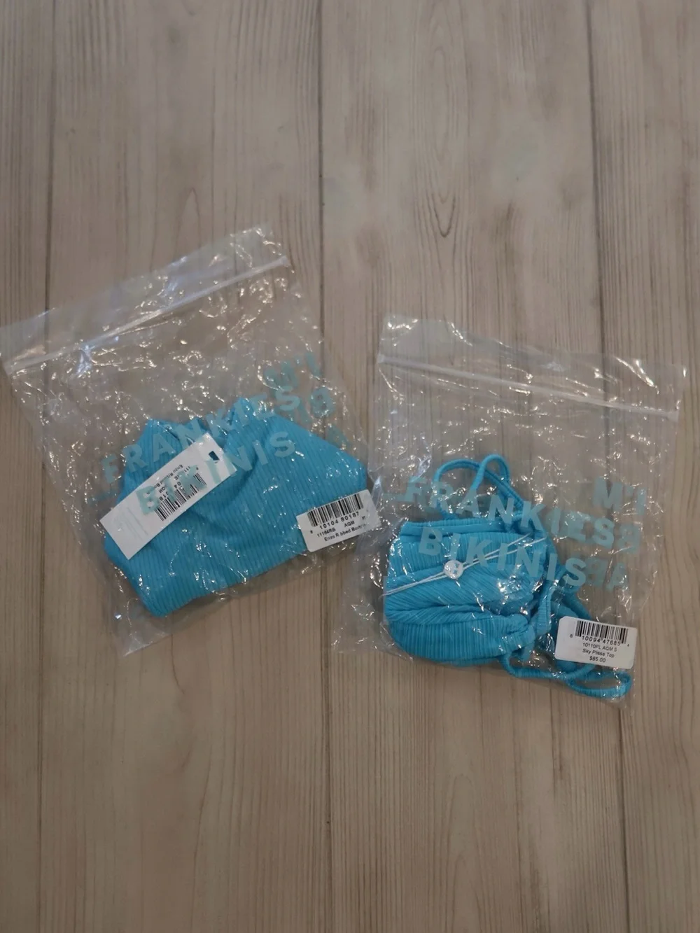 Frankies Bikinis Turquoise Ribbed Triangle Bikini Enzo Bottom Sky Plisse Top